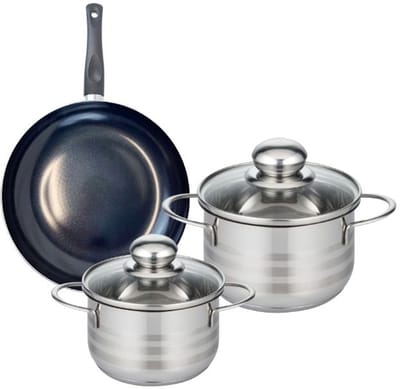 Set van 1 Koekenpan 20 cm en 2 kookpotten 14 en 16 cm Elo Prima Glanzend