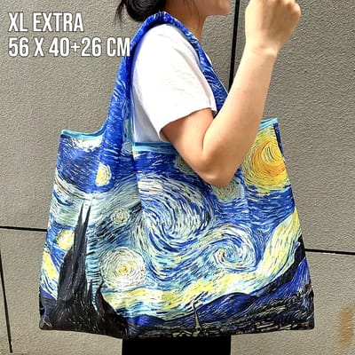 Allernieuwste.nl® Opvouwbare Boodschappentas Van Gogh Sterrennacht - Strandtas Handbagage - 40x56x5cm %%