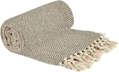 Grote Gerecyclede Katoenen Plaid met Visgraatpatroon voor Bank of Bed