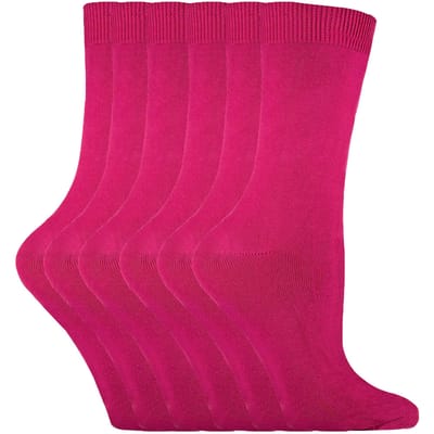 Set van 6 effen, casual katoenen damessokken - PL30 Deep Fuchsia