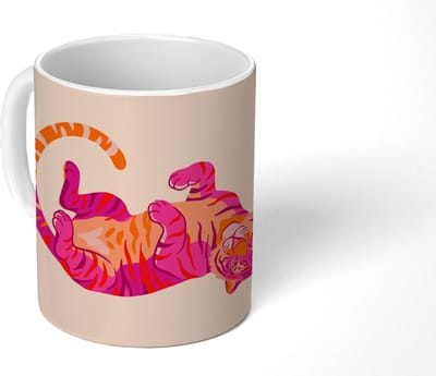 Mok - Koffiemok - Tijger - Roze - Oranje - Mokken - 350 ML - Beker - Koffiemokken - Theemok