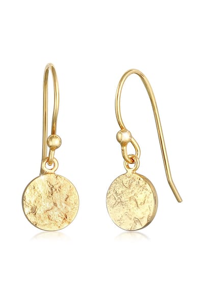 Elli - Oorbellen - Dames Drop Oorbellen Organic Hammered in 925 Sterling Zilver Verguld - Dames