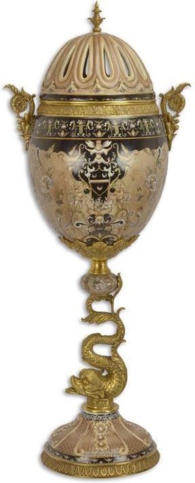 Pot - Aardewerk pot - Bronzen draak - 84,3 cm hoog