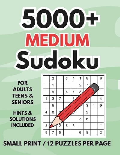5000+ Medium Sudoku Puzzelboek voor Volwassenen en Senioren | 12 Puzzels per Pagina | Inclusief Bonus Puzzels