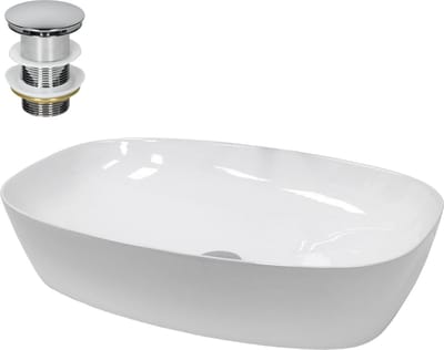 Wastafel incl. zilveren kabelwaste zonder overloop 60,5x38x14 cm wit keramiek LuxeBath