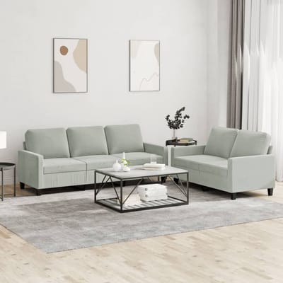 vidaXL - 2-delige - Loungeset - met - kussens - fluweel - lichtgrijs
