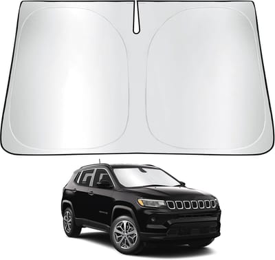 Famanu – Parasol voor de auto - compatibel met Jeep Compass 2017-2022 2023 - opvouwbare autozonwering - kompas - voorruit - uv-bescherming - stofbescherming