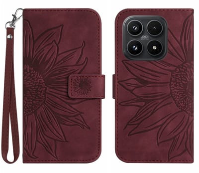 Coverup Hoesje - Geschikt voor Xiaomi 17 Hoesje - Coverup Zonnebloem Book Case met Koord - Bordeaux
