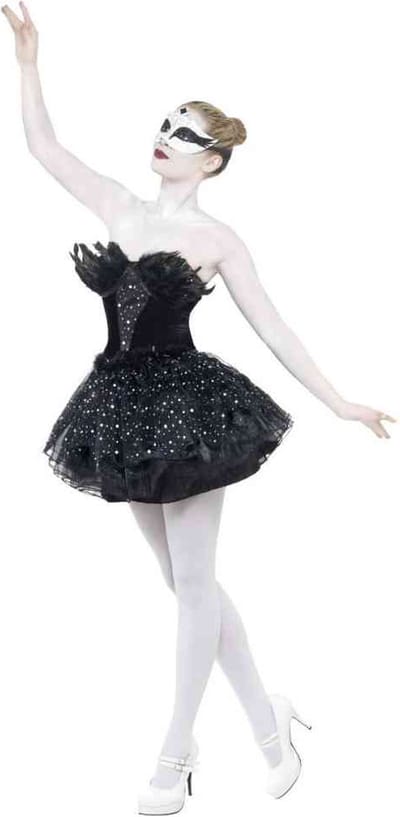 Black Swan kostuum | Zwart ballerina jurkje met veren maat S (36-38)
