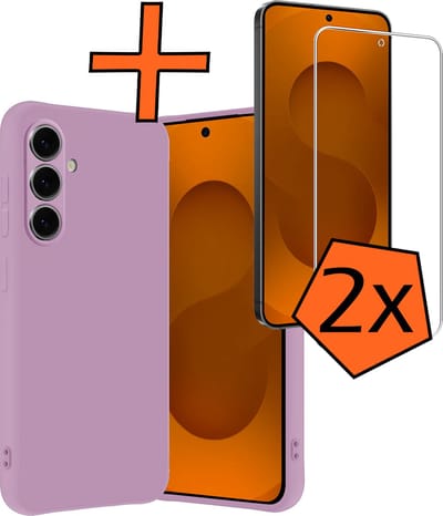 Hoes - Met 2x Screenprotector - Geschikt voor Samsung Galaxy S25 FE - Sterk & Shockproof - Back Cover - Siliconen Case - Telefoon Hoes - Lila