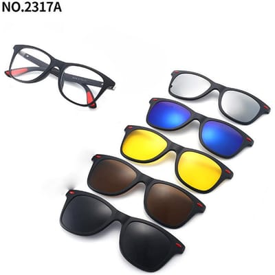 5 Lenzen Magnetische Clip Zonnebril Vierkant Voor Heren Grijs TR90 Frame Op Maat Sterkte Voor Dames Bijziendheid Bril SHOW AS PICTURE black