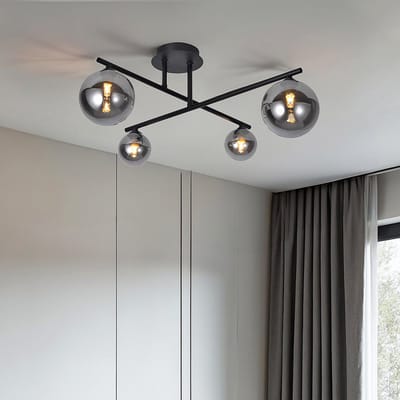 LumenXL - Moderne plafondlamp, 4-lichts zwart met smoke glas - Nymo
