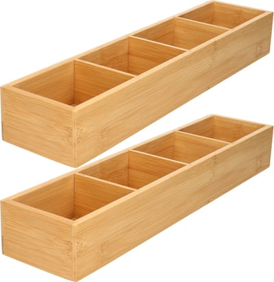 Gerimport make-up sorteer organizer - 2x - 4-vaks bakje - 44 x 10 x 6 cm - bamboe