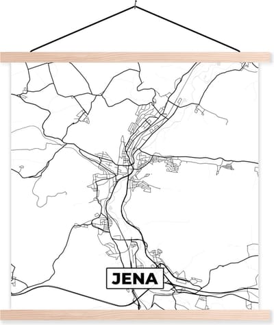 Posterhanger incl. Poster 40x40 cm - Schoolplaat - Jena - Plattegrond - Kaart - Stadskaart - Textielposter - Blanke latten - Stadskaart