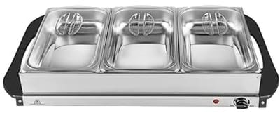 Buffetwarmer Warmhoudplaat - 2-in-1 Apparaat - Feestjes Buffet - Traploze Temperatuurregeling - 7.5 Liter - Zilverkleurig