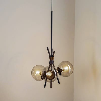 Lucande - hanglamp - 3lichts - Glas, ijzer - H: 18 cm - E14 - rookgrijs, zwart