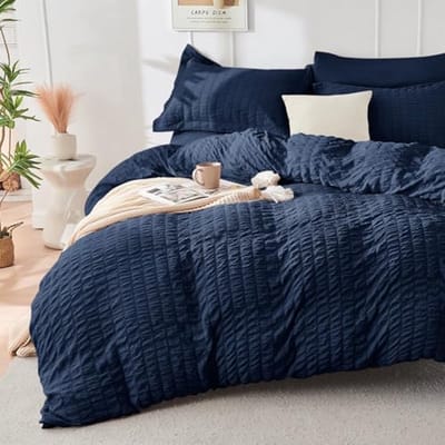 Dekbedovertrek Set - Beddengoed - Slaapcomfort - Kreukvrij Seersucker - 207 x 228 cm - Marineblauw