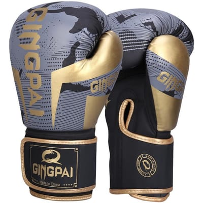 Gants de Boxe en Cuir PU de Haute Qualité Résistants à l'Usure Respirants Pour l'Entraînement de Sanda Gants de Combat Épais de Protection 6oz gray