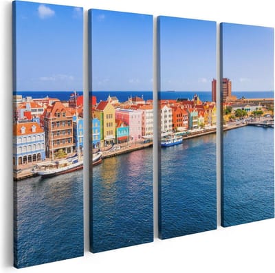 Artaza Canvas Schilderij Vierluik Willemstad Centrum in Curaçao  - 80x60 - Foto Op Canvas - Canvas Print