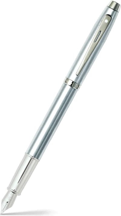 Sheaffer vulpen - 100 - geborsteld en gepolijst chroom - penpunt M - inclusief convertor voor vulling