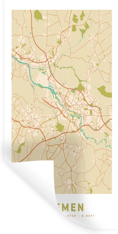 Muurstickers - Sticker Folie - Bremen - Kaart - Vintage - Stadskaart - Plattegrond - 40x80 cm - Plakfolie - Muurstickers Kinderkamer - Zelfklevend Behang - Zelfklevend behangpapier - Stickerfolie