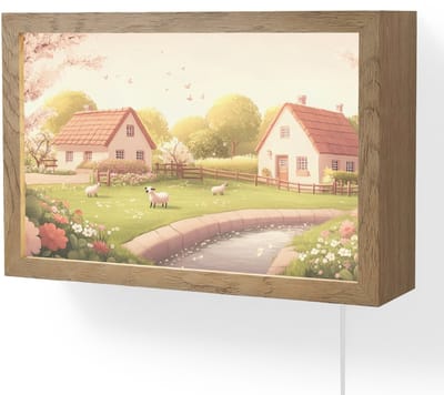 Wandlamp 30x20 cm - Oplaadbaar - Schapen - Huisje - Platteland - Wandlampen binnen woonkamer - Slaapkamer lamp met kabel - Decoratieve nachtlamp - Vloerlamp snoer