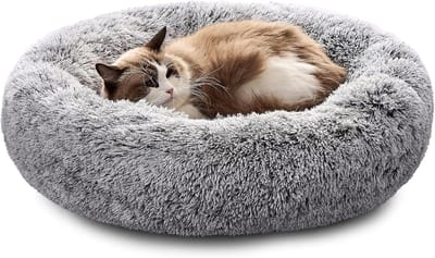 Famanu – Hondenbed -kattenbed -50 cm -wasbaar -wollig - hondenbedden -grote en kleine honden -kattenslaapplaats voor katten -donut grijs