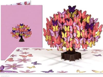 Popcards Pop-up Kaart - 3D Pop-up Kaart Vlinderboom - Betoverende Bloesem van Kleurrijke Vlinders Wenskaart 3D kaart