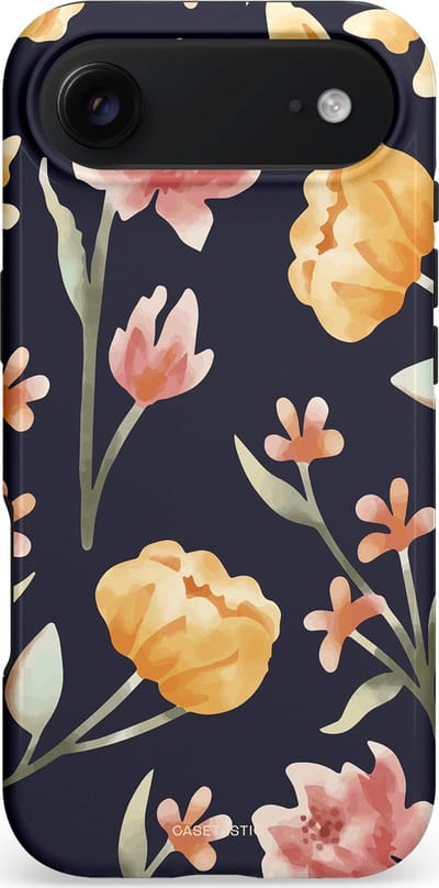 Casetastic hoesje geschikt voor Apple iPhone Air - MagSafe - Dubbellaagse bescherming - Bloemen Nacht - Fashion Case - Zwart Taupe Perzik Grijs