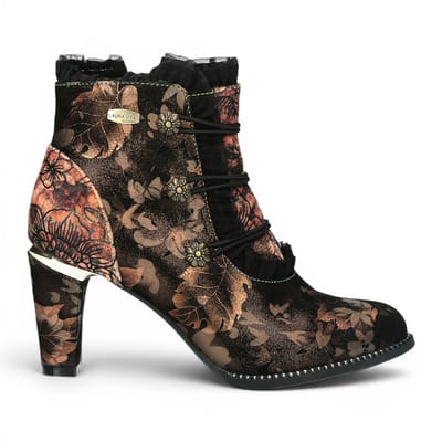 Laura Vita Floral Dames Victoriaanse bronzen leren enkellaarzen - Alcbaneo-130