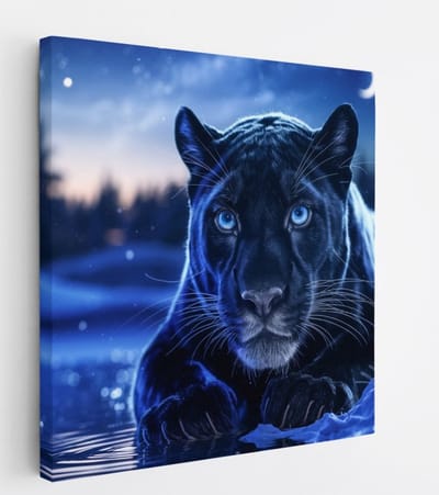 Saammp Canvas Schilderij - Zwarte Panter in sterren hemel - Abstract - Natuur - Dieren - 20x20 - Foto op canvas - Wanddecoratie - Muurdecoratie Woonkamer - Slaapkamer decoratie - Canvas Print
