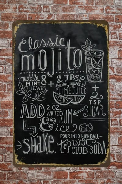Wandbord - Classic Mojito cocktail - 20 x 30cm - Metalen wandbord - Mancave - Mancave decoratie - Tekstborden - Metal sign - Bar decoratie