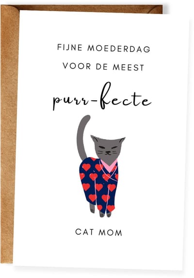 Grappige Kattenmama Wenskaart voor Moederdag – Fijne moederdag voor de meest purr-fecte kattenmama - Cat mom kaart - Voor kattenliefhebers - Kaart voor partner - Ansichtkaart - (10x15 cm incl. envelop)