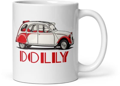 De2pktjes - Keramische Mok 2CV Dolly 1986 – Iconische Rood-Witte Illustratie | Specials Collectie