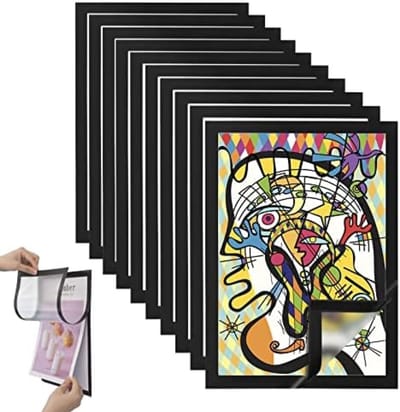 PromoHome 10 stuks magnetische A4 fotolijsten set met zelfklevende achterkant - Zwarte transparante PVC frames met magneetsluiting - Geschikt voor documenten, posters, kindertekeningen en professionele presentaties