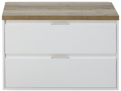 Porto Badmeubelset 90 cm - Wit Hoogglans - Wastafelbovenblad Natuur Eiken