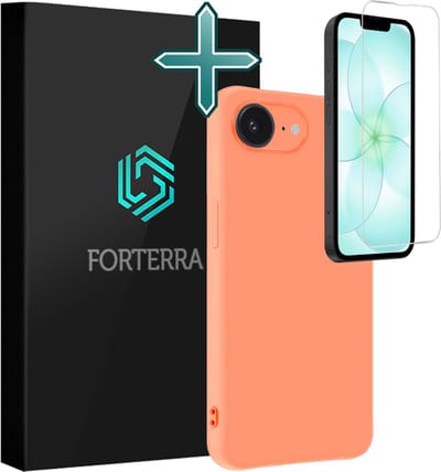 Hoesje Met Screenprotector - Geschikt voor Apple iPhone 17e - Sterk & Shockproof - Telefoon Hoes - Back Cover - Siliconen Case - Perzik