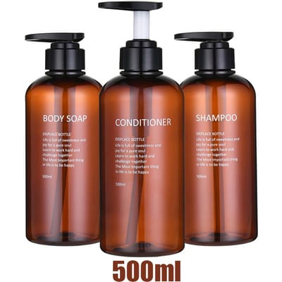 Hervulbare Shampoo Conditioner Body Wash Dispenser Set Gedrukte Letters Badkamer Zeepfles Dispenser Douchepomp Shampoo Dispen 500 ml bruin