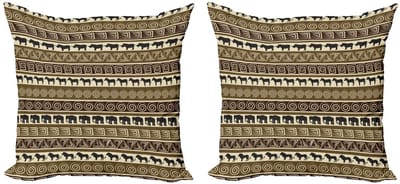 ABAKUHAUS Safari Kussenhoezen Set – 2x45x45 cm – Dubbelzijdig Digitaaldruk – Zwart Bruin