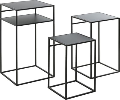 Zuiltafelset – Zwart staal – Set van 3 sokkels of plantentafels – 34x34x64 cm – Modern industrieel ontwerp