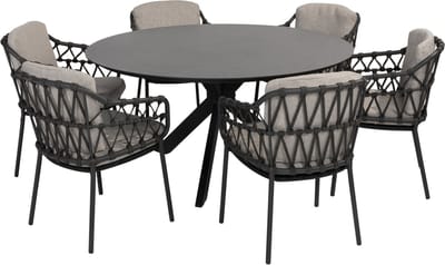 Calpi Locarno dining tuinset 160 cm rond 7 delig HPL Antraciet 4 Seasons Outdoor