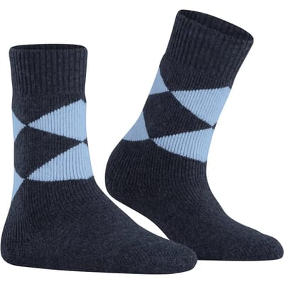 Burlington Cosy Argyle gedessineerd wol sokken dames blauw - maat 36-41