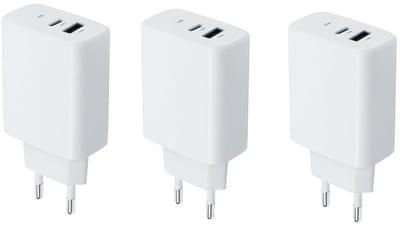 3 stuks OneOne 30W super snellader met 2 poorten. Opladers met USB C en USB A. PD en Quick Charge lader adapter past op Samsung Galaxy M21, M30, M40, M54, M55s, M05, F42, M10s, M11, Z, M06, M42, M20, M31s, M32, M32, F05