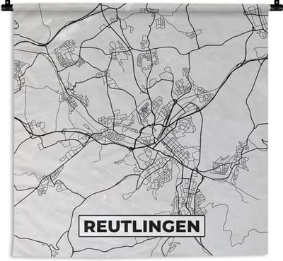 Wandkleed - Wanddoek - Kaart - Plattegrond - Stadskaart - Duitsland - Reutlingen - 180x180 cm - Wandtapijt