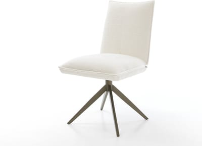Eetkamerstoel Lelio-Flex kruisframe breed afwerking met titanium bouclé zacht beige 360° draaibaar rocker-functie pocketveer kern