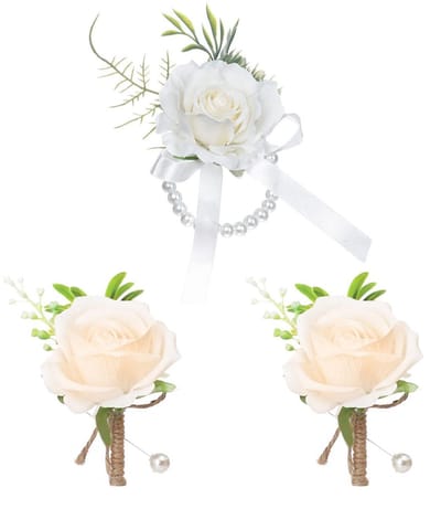 Dailygoods- Corsage Decoratief - 2 Stuks - Polsbloem Zijden - Bruidsaccessoire - Bruiloft - Feest - Kunststof 13x8 cm - Bloemstuk