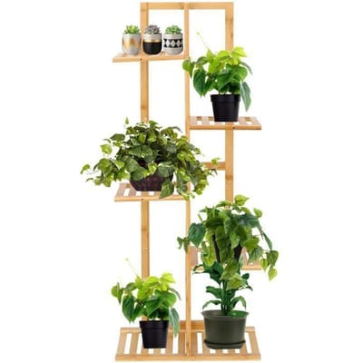 Springos Plantenstandaard - Bloemenstandaard - Bloementrap - Hout - 5 -laags - 20X40X102 CM