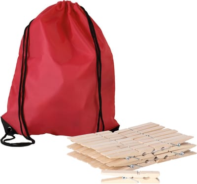 Sorbo Wasknijpers Voordeelzak - met 180x houten wasknijpers - In tasje met hengsels - rood - was ophangen