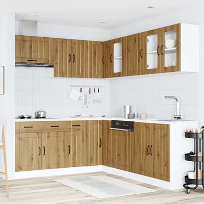 vidaXL - 11-delige - Keukenkastenset - Lucca - bewerkt - hout - artisanaal - eiken