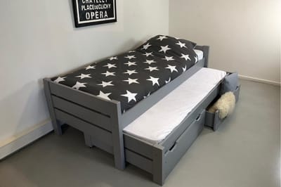 Rockwood® Kinderbed Combi Grey met twee lattenbodems en matras onderbed Parma